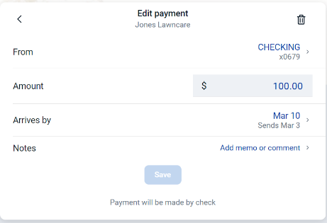 Edit payment details quick method