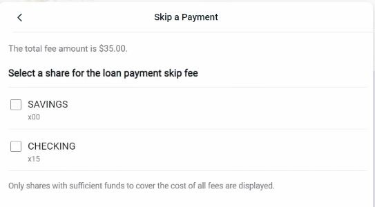 Skip a Payment Account for fee