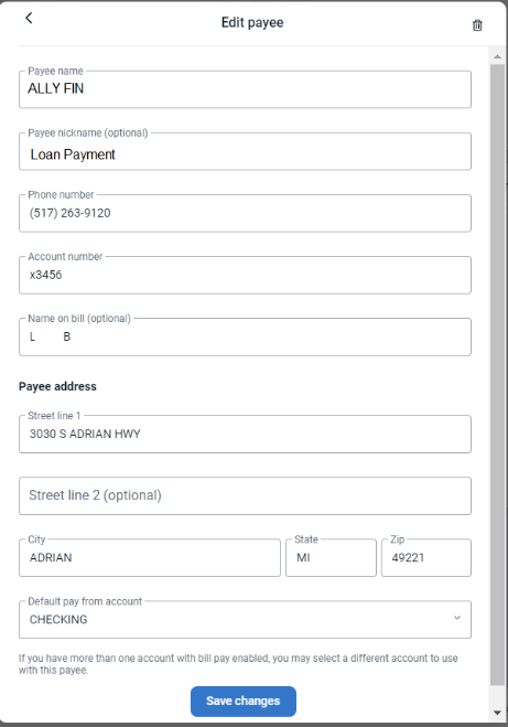 Edit Payee details