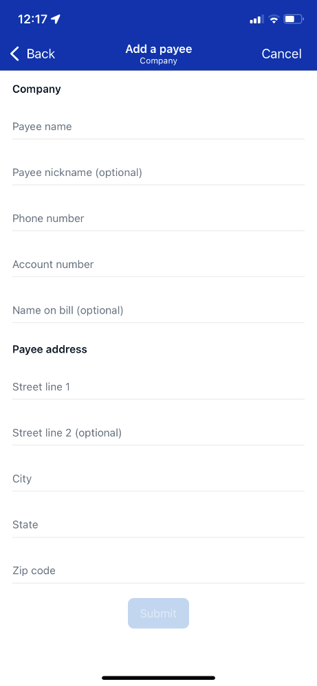 Add Payee Details Mobile Banking