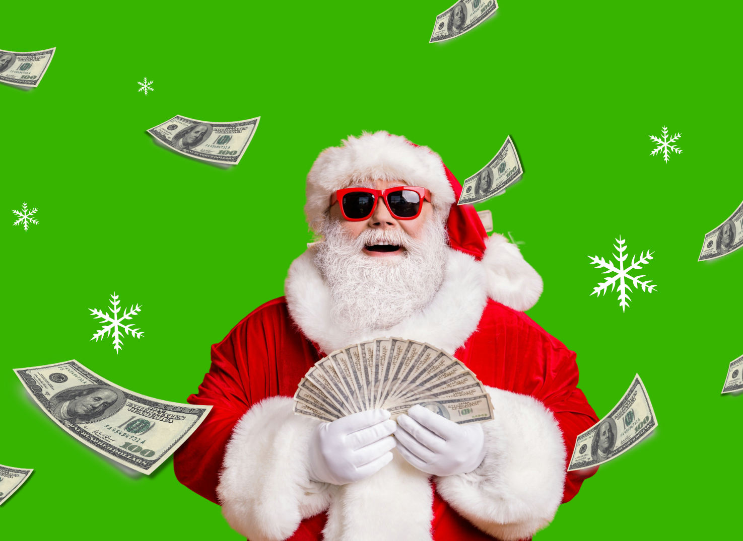 happy Santa with cash
