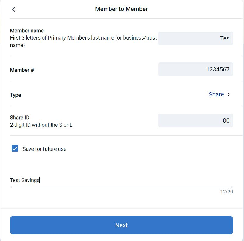 Member to member transfer information