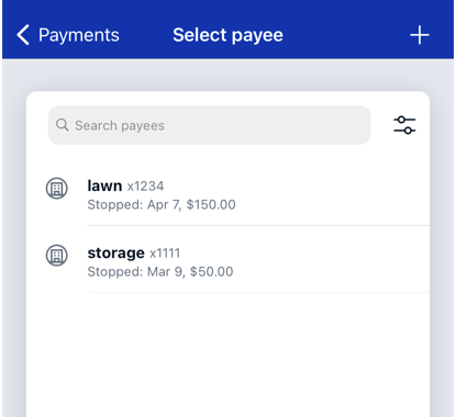 Select Payee Mobile Banking